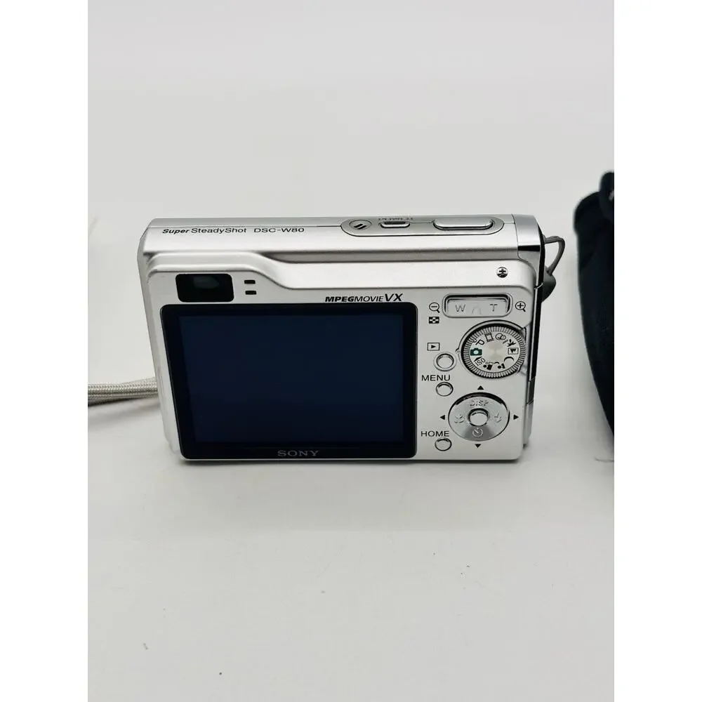 Sony Cyber-shot DSC-W80 Digital Camera Silver 7.2MP Tested Works W/ Charger